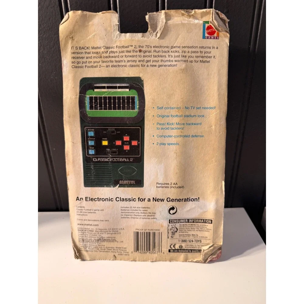 Vintage 2002 Mattel Classic Football 2 Handheld Electronic Video Game - New